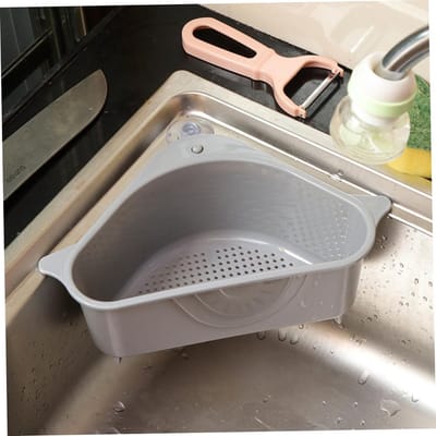 Waledano® Gootsteen Organizer Grijs – Zeef, Spoelbak & Vaatdoekhouder – Gootsteen Afvalbakje met Zuignap – Sponshouder & Aanrecht Organizer
