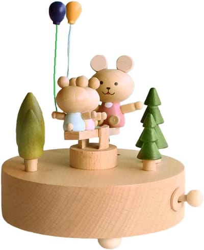 Houten Muziekdoos - Draaiende Speeldoos - Decoratief Ornament - Klassieke Melodieën - 11-17 cm Hoog - Natuurlijk Hout