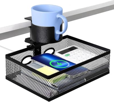 Bureau Organizer - Opbergunit Klem - Werkplek Organiseren - 360 Graden Draaibaar - 18 x 8.4 x 18 cm - Zwart