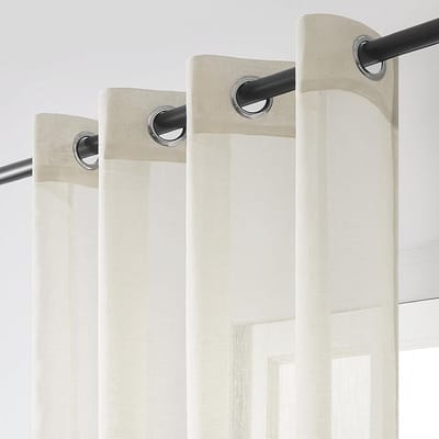 Beige Semi-Transparante Oog-Record Gordijnen Set van 2 – 140 x 145 cm – Korte Decoratie Gordijnen voor Keuken, Gang, Klaslokaal