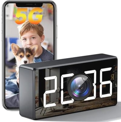 USBRMT 4K WiFi-cameraklok 5G Indoor Bewakingscamera Nanny Cam voor babyfoon, hondencamera met bewegingsdetectie, nachtzicht