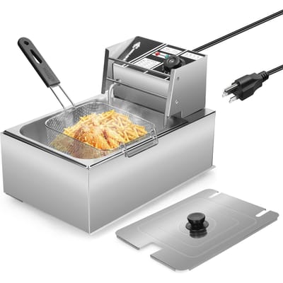 Elektrische Friteuse Roestvrij Staal Frituurmachine Kippenfriteuse 6L Oliecapaciteit met Verwijderbare Frituur US Plug zilver
