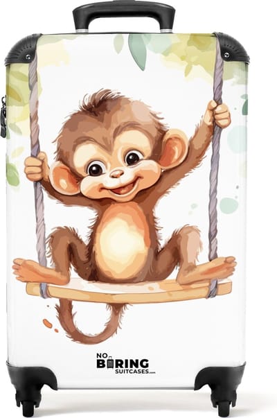 NoBoringSuitcases.com® - Kinderkoffer - Kindertrolley jongen en meisje - Aapje in de jungle - Handbagage koffer lichtgewicht - Reiskoffer trolley kinderen - Rolkoffer met wieltjes - Past binnen 55x40x20 en 55x35x25