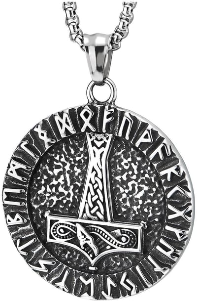 aladdien - Vikinghanger - Mjolnir Thor's hamer - Roestvrij staal - Scandinavisch runenkompas - Heren - 4,5 cm