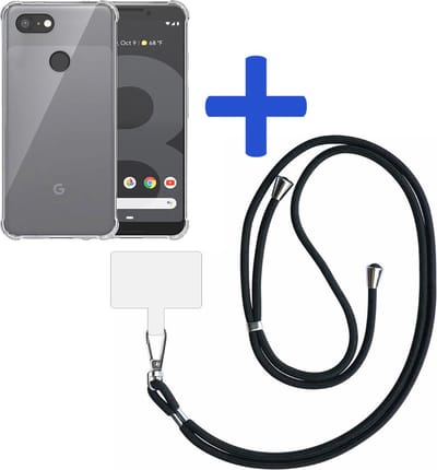 Telefoonhoesje Geschikt voor Google Pixel 3 Transparant ShockProof met Afneembaar Universeel Telefoonkoord - Cover Case Siliconen ShockProof with Lanyard - Smartphonica geschikt voor Google Pixel 3