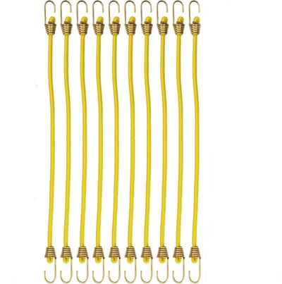 Spanelastiek - 10 Stuks - Elastiek koord - Tentspanner - Touwen - Bagagebanden - Elastisch bagagetouw - Haak en riem - Geschikt voor kamperen, vlaggen-en zeildoekbevestiging - 25cm - Geel