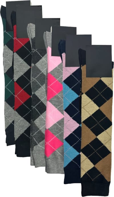 Marco Rossi Dames Kniekousen -Geruit - Mix Kleur - 6 Paar - Maat 35-38