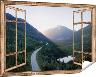 Gards Tuinposter Doorkijk Weg Door het Bergen Landschap - 150x100 cm - Tuindoek - Tuindecoratie - Wanddecoratie buiten - Tuinschilderij