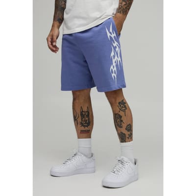 Baggy Fit Gothic Washed Loopback Jersey Shorts | Blue | Size XS
