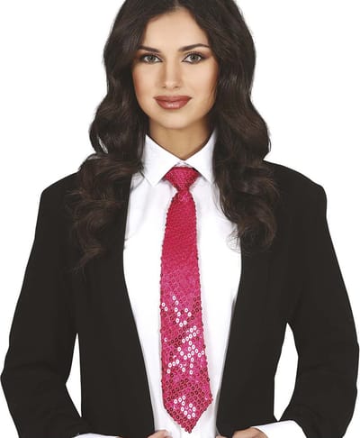 Fiestas Guirca Carnaval verkleed stropdas met pailletten - fuchsia roze - polyester - volwassenen