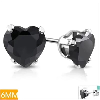 Aramat Jewels | Oorbellen | Stalen Hartjes Oorstekers Zirkonia – Diverse Kleuren & Maten 316L RVS | Zilverkleur / 6 mm / Zwart | | | Staal | Kinderen, Volwassenen | Verkleurd niet