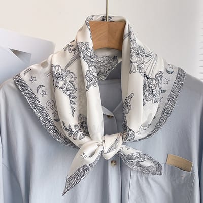 Dames Sjaal - Sjaals - Stola - Vierkante doek - Elegant Stijlvol Dames haar sjaal - Satijn zijde - Hals sjaaltje - Sjaaltje Satijn - Neksjaaltje - Omslagdoek Modesjaals - Neksjaal - Klein Sjaaltje -Schetsen van bloemen-70*70CM