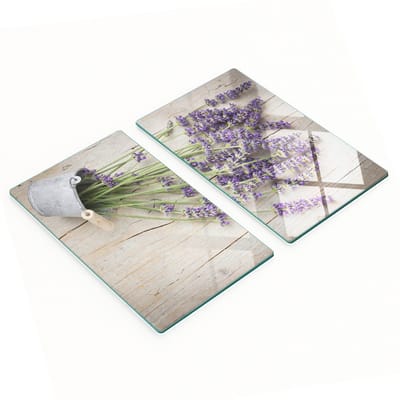 Twee decoratieve glazen keukenplanken met lavendelmotief in een pot, 2x30x52 cm