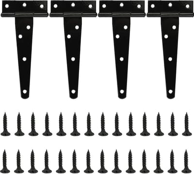 4 Stuks Heavy-Duty T-Scharnieren voor Hekken en Deuren - Met Schroeven - Zwart (15,2 cm)