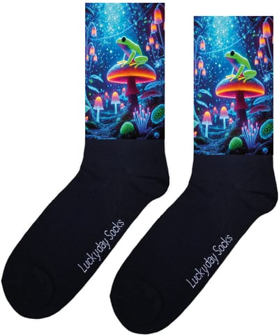 LuckyDay Socks - Fluorescerende paddenstoel - Kikker sokken - -Verjaardag cadeau vrouw en man - Vrolijke sokken - Valentijns cadeau - Kerst sokken - Grappige sokken - Leuke dames en heren sokken - Moederdag - Vaderdag - Socks maken Happy - Maat 37-44