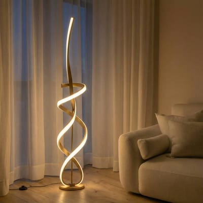 ONLI Kira LED vloerlamp, hoogte 140 cm, goudkleurig, metaal, 4000K