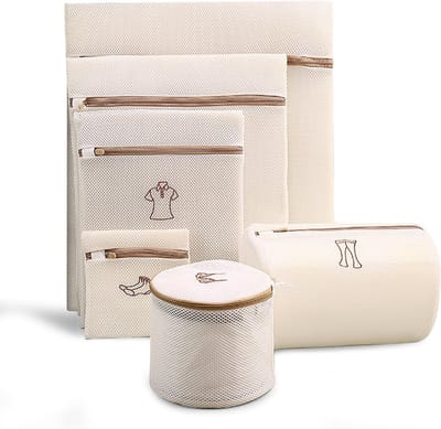 Waszakjes met rits-wastas-Set van 6, geschikt voor delicate kledingstukken met ritssluiting - Ondergoedzak voor het wassen van gevoelige items - Waszak van mesh - Geschikt voor jeans, overhemden, panty's en bh's - Beige