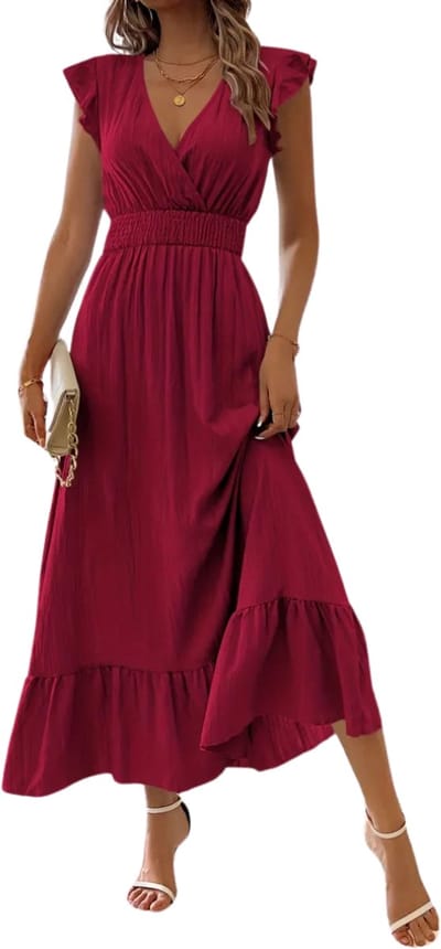 Livano Zomerjurk Dames - Zomerjurken - Volwassen - Jurk - Ibiza Stijl - Sundress - Donkerrood - Maat S