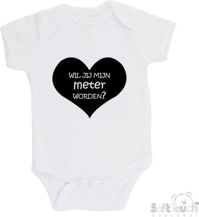 100% katoenen Romper "Wil je mijn meter worden?" Unisex Katoen Wit/zwart Maat 62/68