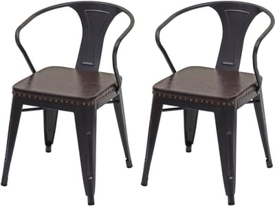 Set van 2 eetkamerstoel MCW-H10d, stoel keukenstoel Chesterfield metaal imitatieleer industriële gastronomie ~ zwart-bruin