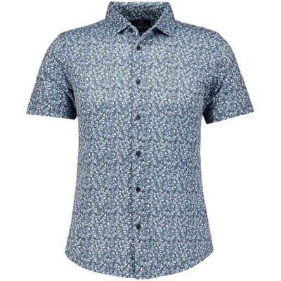 Ragman Overhemd Soft Knit Mini Floral Pattern Kent Collar Night Blue-White / male