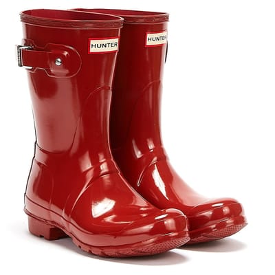 Hunter - Women's Original Short Gloss Wellington Boots Military Red - Maat 37