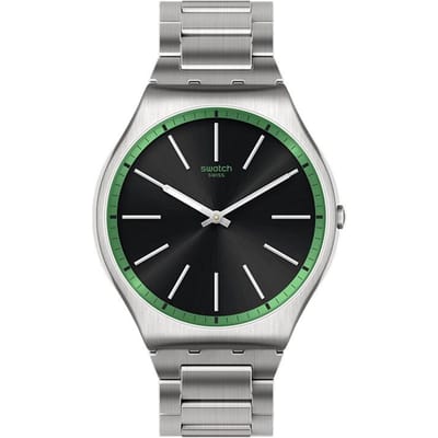 Swatch Quartz Uurwerk Lichtgevend Modehorloge 42 mm Zwarte Wijzerplaat Roestvrijstalen Kast Roestvrijstalen Band Unisex horloges Zilver SS07S128G SS07S128G gray