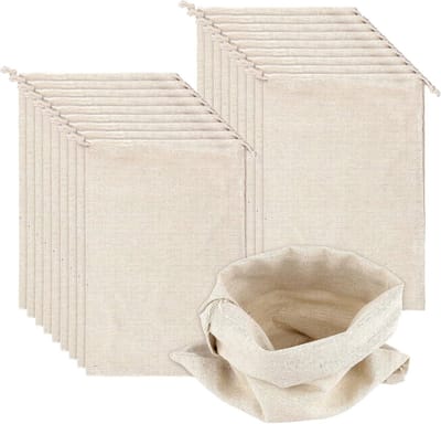 Herbruikbare Katoenen Netzakken voor Groenten en Fruit - Set van 20, 20x30cm, Ideaal voor Opbergen en Reizen