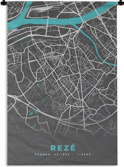 Wandkleed - Wanddoek - Rezé - Frankrijk - Stadskaart - Kaart - Plattegrond - 120x180 cm - Wandtapijt