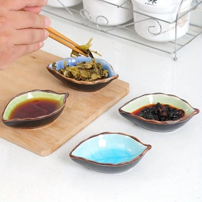 Lot de 4 petits plats en céramique pour la cuisine, multi-usages, pour assaisonnement, glace, craquelures, glaçage, saveur, assaisonnement, sauce, vinaigre, vaisselle, plat en os 4pcs