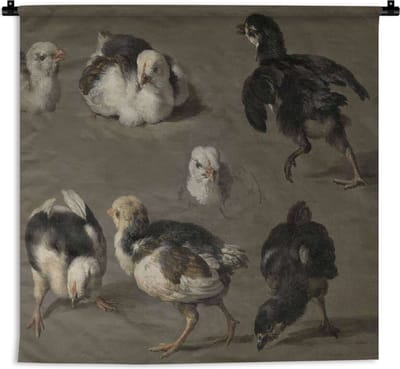 Wandkleed Melchior d'Hondecoeter - Zeven kuikens - Schilderij van Melchior d'Hondecoeter Wandkleed katoen 60x45 cm - Wandtapijt met foto
