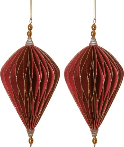 HOGEWONING BV - 2 Origami ruitvormige hangers, rood en goud, 13 cm