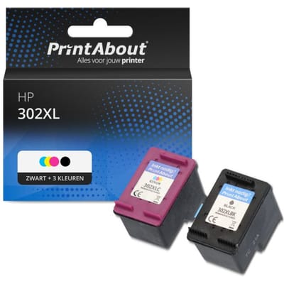 PrintAbout huismerk Inktcartridge 302XL (F6U67AE) Zwart + 3 kleuren Multipack Hoge capaciteit Geschikt voor HP