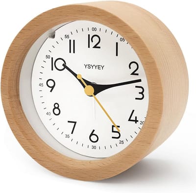Houten Wekker Analoog Stil met Snooze en Nachtlampje Batterij
