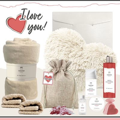 Geschenkset “I love you!” - 10 producten - 1580 gram | Triomf Original - Giftset voor haar Cadeau Valentijnsdag Luxe Wellness Cadeaubox Vrouw Ik hou van jou Cadeaupakket Kerst Geschenk Pakket Moeder Verjaardag Gift Set Valentijn Vriendin Roze Crème