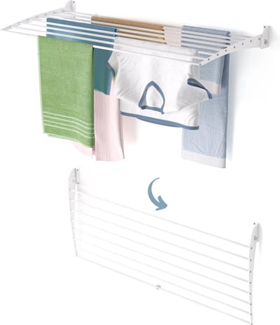 Foxydry Fold 116 cm DOWN - white - wasdroogrek wandmontage clicksysteem - neerwaartse sluiting - 116 x 50 x 10 cm