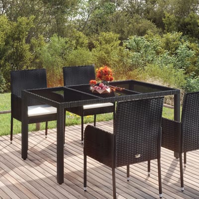 vidaXL - Tuintafel - met - glazen - blad - 150x90x75 - cm - poly - rattan - zwart