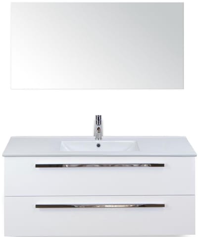 Seville Badmeubelset 120 cm - 2 Laden Wit Hoogglans - Wastafel Enjoy Enkel met Spiegel