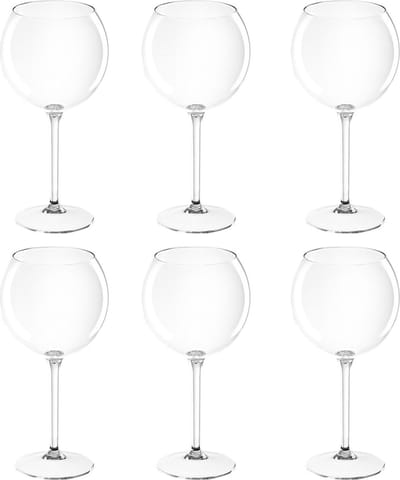 Rode wijn/gin tonic glas - 6x - 650 ml - transparant - onbreekbaar kunststof - Herbruikbaar - Wijnen wijnliefhebbers drinkglazen - Wijn/Gin Tonic drinken