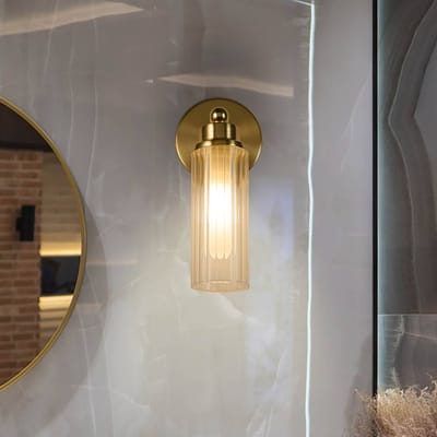 Searchlight Imperial wandlamp, messing, 1-lamp, staal, glas, IP44