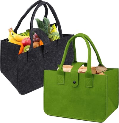 Complete XXL 2 Favoriete Grijze en 1 Groene Winkelmanden en Tassen - Gepersonaliseerde Vilt Shopper en Opvouwbare Mand voor Hout en Diverse Doeleinden