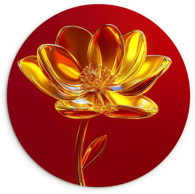 WallCircle® Wandcirkel 120x120 cm - Muurcirkel Bloem - Goud - Glazen - Muurdecoratie woonkamer - Wanddecoratie slaapkamer - Kamer decoratie accessoires - Ronde schilderijen XXL
