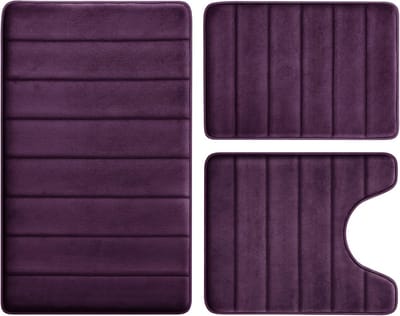 Set van 3 Paarse Badkamermatten - Antislip & Zacht Memory Foam voor Douche, Toilet en Vloer