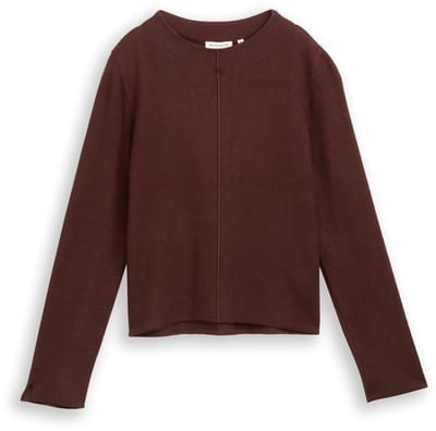 Tom Tailor - Cropped gebreide trui met opstaande kraag - Maat XXL - dark pecan brown melange