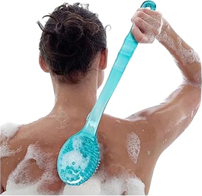 Badborstel met Lange Steel – Rugborstel voor Douche en Bad – Exfoliërende Lichaamsborstel & Scrubborstel voor Huidverzorging, Reiniging en Massage - Blauw