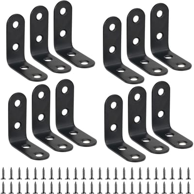 GELLDG Hoekbeugel - Haakse Fixer - Bevestigingsbeugel Haakse Hoek - Hoekbescherming Plankdrager - Geschikt voor DIY Meubels Kasten - 12 Stuks - 40x40 mm - Zwart - Roestvrij Staal