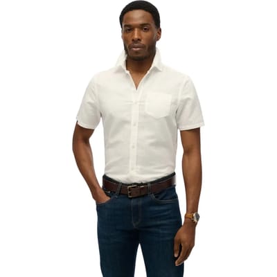 Superdry Katoenen Linnen Overhemd met Korte Mouwen White Grootte: M