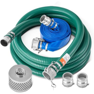VEVOR zuigslangset, met 50,8 mm x 15,24 m blauwe terugspoelslang, 6,1 m groene zuigslang en stalen zeef met ronde opening, camlocks, klemmen, nok- en groefadapter, voor diverse doeleinden