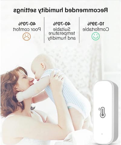 Temperatuur Vochtigheid Monitor - Slimme Sensor - Binnenklimaat Bewaken - App Bediening - 71 x 25 x 20 mm - Wit