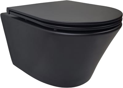 Wiesbaden Vesta wandcloset rimless met Flatline toiletzitting softclose en quick release mat zwart